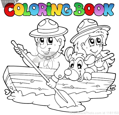 Image of Coloring book with scouts in boat