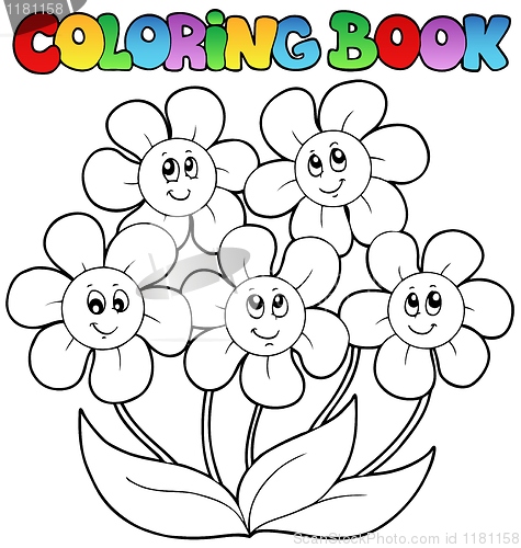 Image of Coloring book with five flowers