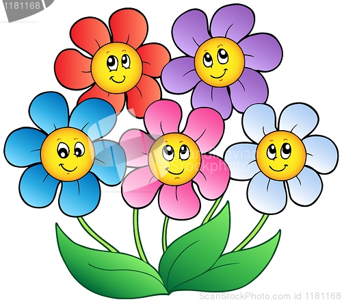 Image of Five cartoon flowers