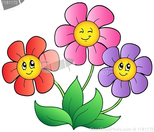 Image of Three cartoon flowers