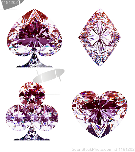 Image of Colorful lilac Diamond Card Suits isolated