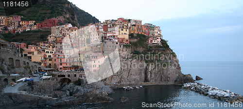 Image of Beautiful Manarola fishing village at the twilight, Italy.