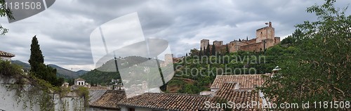 Image of Alhambra palace in cloudy day, Granada, Spain