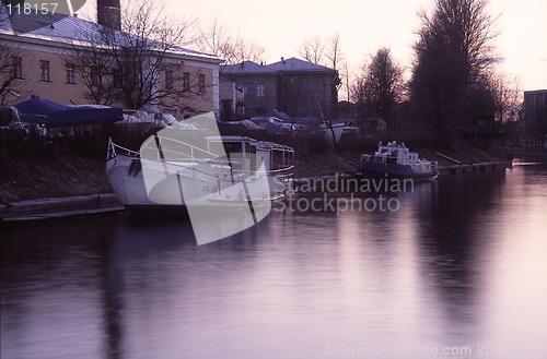 Image of White boat at night