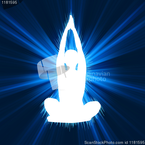 Image of Woman doing yoga on star burst background. EPS 8