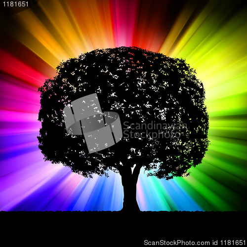 Image of Tree with multicolor burst background. EPS 8