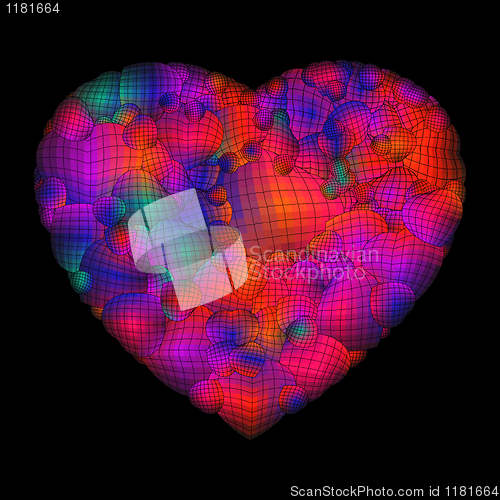 Image of 3D Abstract hearts on black background. EPS 8