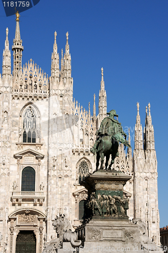 Image of Milan Cathedral and monument to king Vittorio Emanuele II