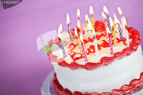 Image of Birthday cake with lit candles