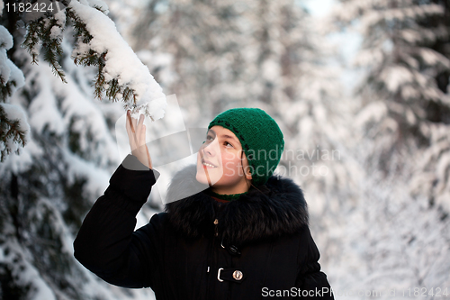 Image of girl in winter forest