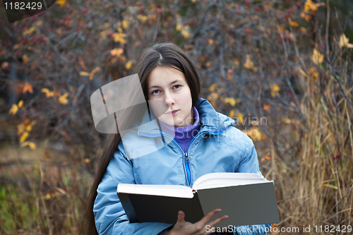 Image of A girl with her hair reading a book