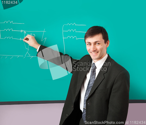 Image of Teacher giving a lecture with a smile