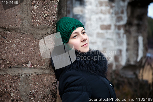 Image of Dreamy girl at the ruins