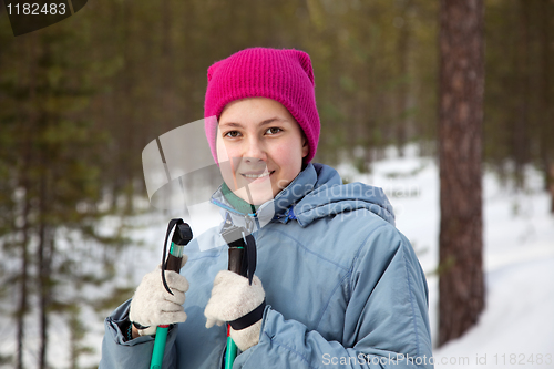 Image of Young girl on ski trip