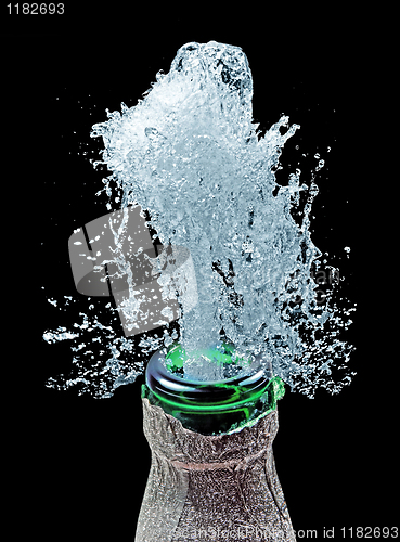 Image of bottle and water splash on black