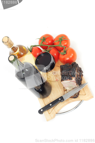 Image of smoked meat and wine 