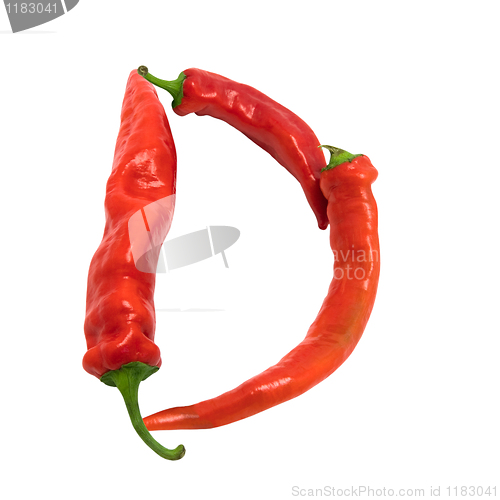 Image of Letter D composed of chili peppers