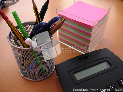 Image of pens paper and calculator