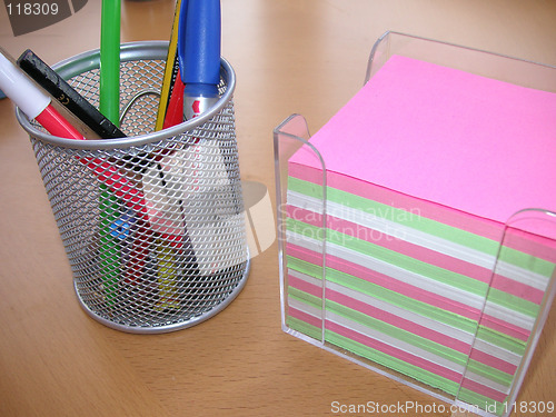 Image of pens and notepaper on a desk