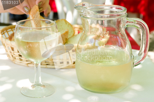 Image of Glass and bowl of wine.