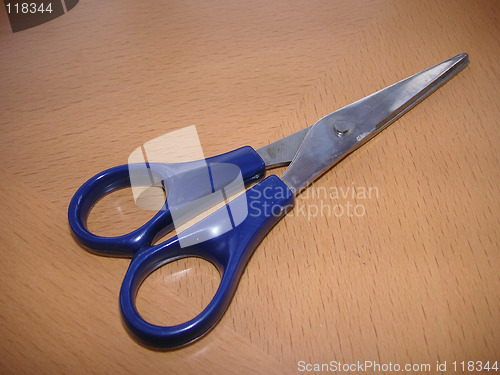 Image of scissors on a wooden desk