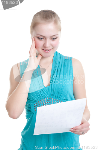 Image of Beautiful girl happily surprised