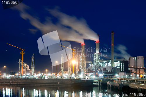 Image of Dock and power plant at night