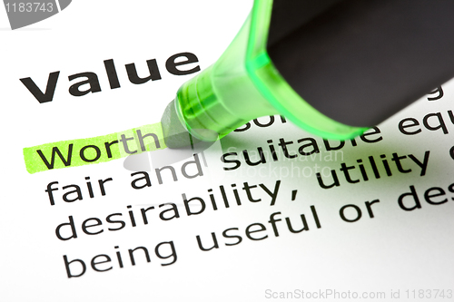 Image of 'Worth' highlighted, under 'Value'