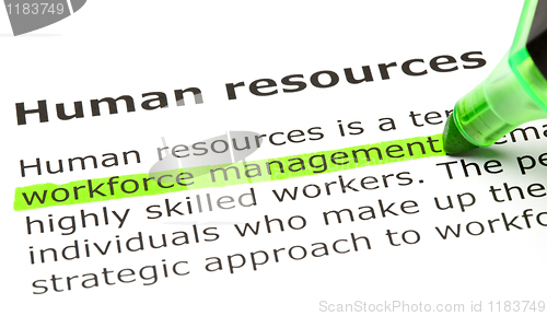 Image of 'Workforce management' highlighted, under 'Human resources'