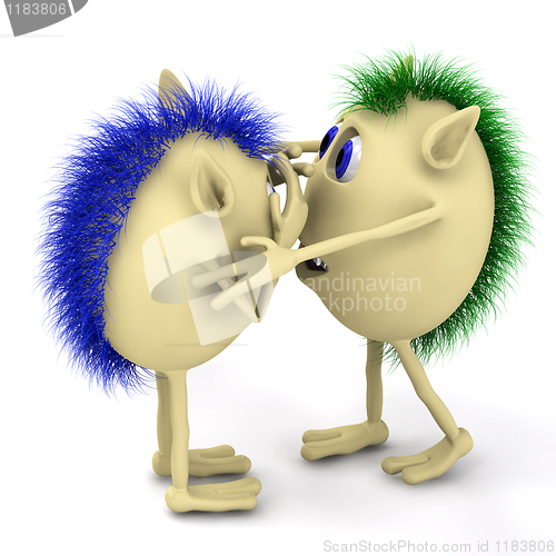 Image of 3d two character puppets hug