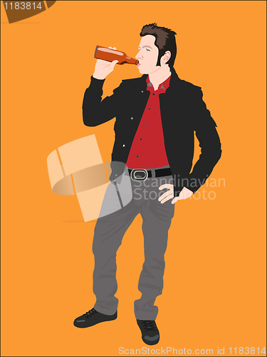 Image of Young man drinking bottle of beer