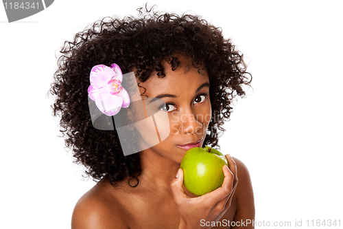 Image of Healthy woman eating apple