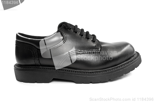 Image of Black leather shoe.