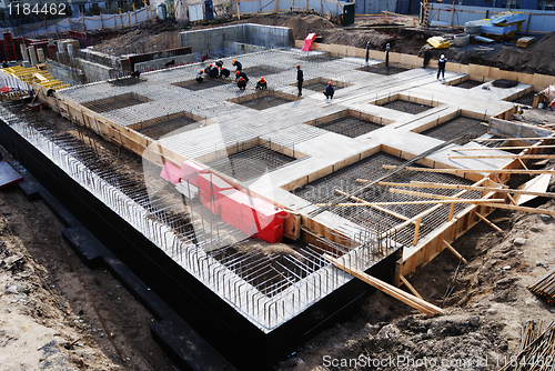 Image of construction of concrete foundation of building