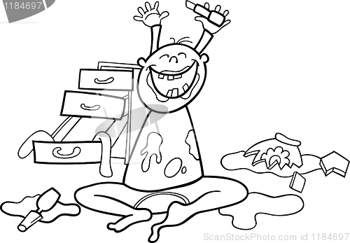 Image of baby boy and mess for coloring book