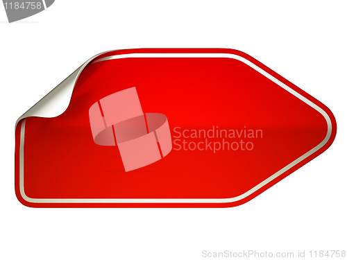 Image of  Red bent sticker or label over white