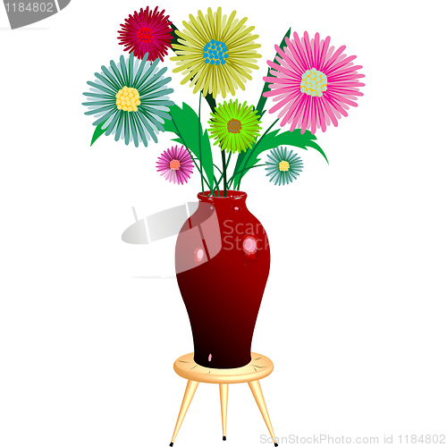 Image of flowers arrangement with wooden chair