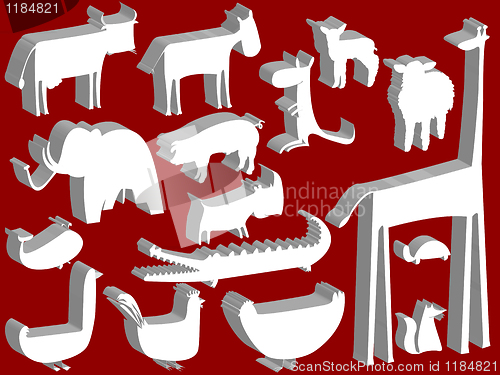 Image of animal figurines over red background
