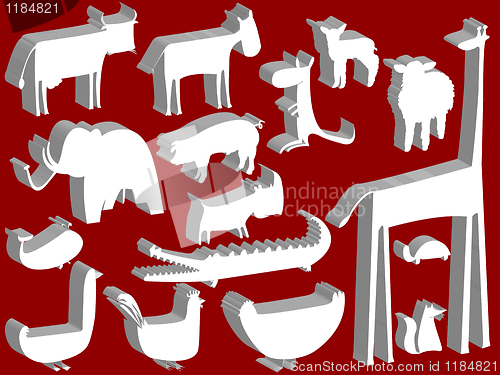 Image of animal figurines over red background