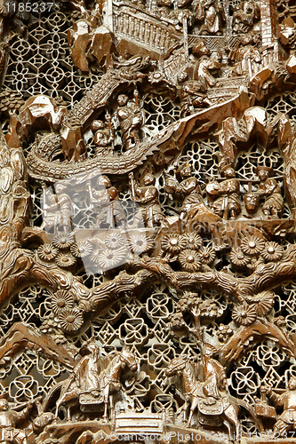 Image of Chinese old story stone carving with group people. 