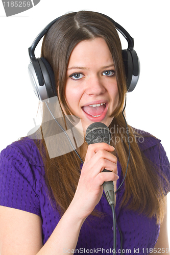 Image of Beautiful woman with microphone