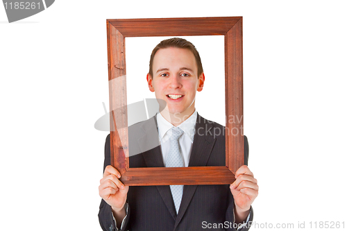 Image of Businessman with wooden frame