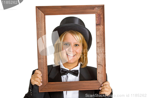 Image of Woman with wooden frame