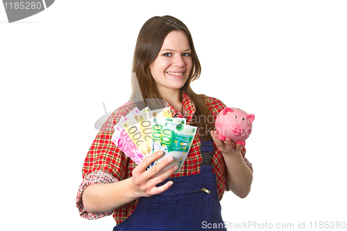 Image of Craftswoman with euro banknotes