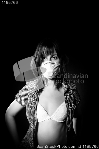 Image of Cute girl in protective mask and linguiere. Black and White