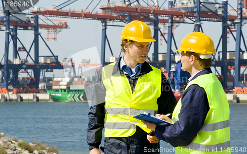 Image of Dockers in a container harbor