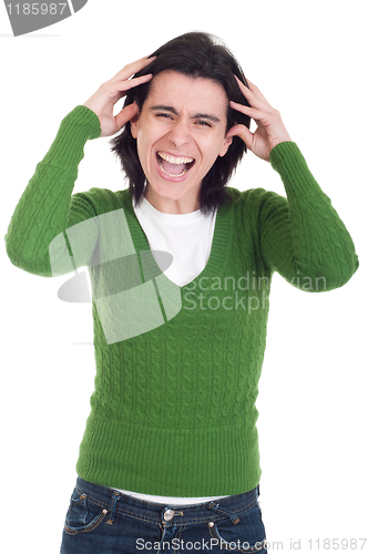 Image of Stressed casual woman