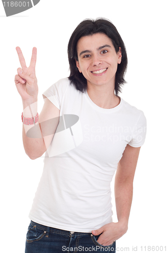 Image of Woman showing victory sign