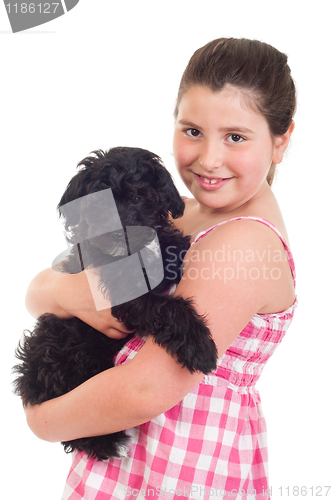 Image of Girl holding dog