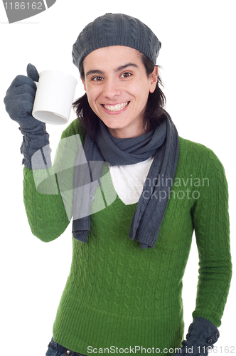 Image of Winter woman holding mug